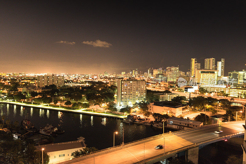 迈阿密市区夜景鸟瞰图