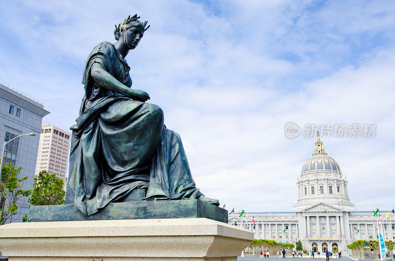 女神在先锋纪念碑在旧金山，加利福尼亚州