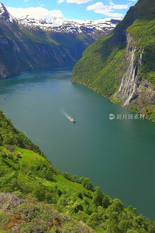 Geiranger峡湾，游船，七姐妹瀑布-挪威，斯堪的纳维亚