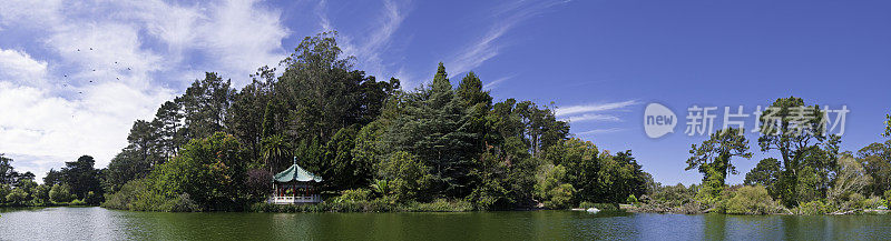 旧金山金门公园宁静的湖塔全景加州