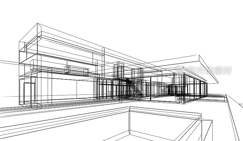 3d线框建设项目与白色背景