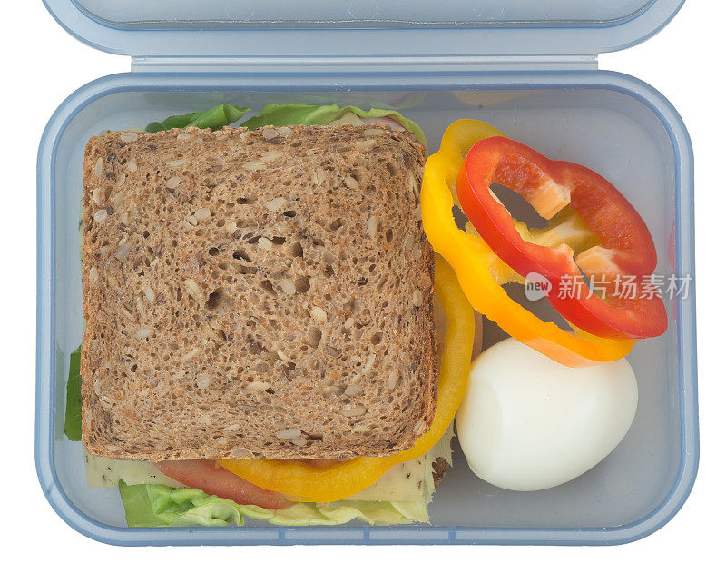 蓝色午餐盒里的三明治
