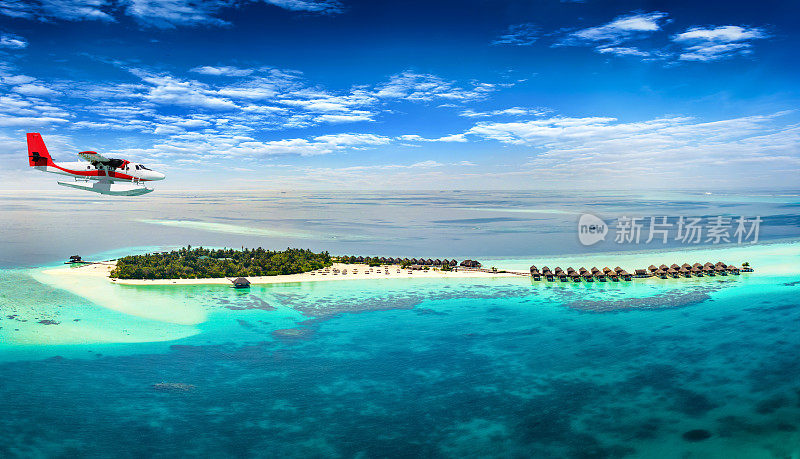 马尔代夫水上飞机的鸟瞰图