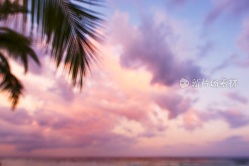 热带海滩日落抽象模糊的自然场景背景