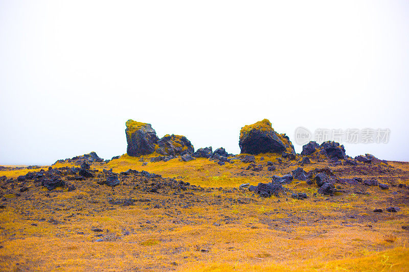 冰岛Hellissandur:秋季火山苔藓景观