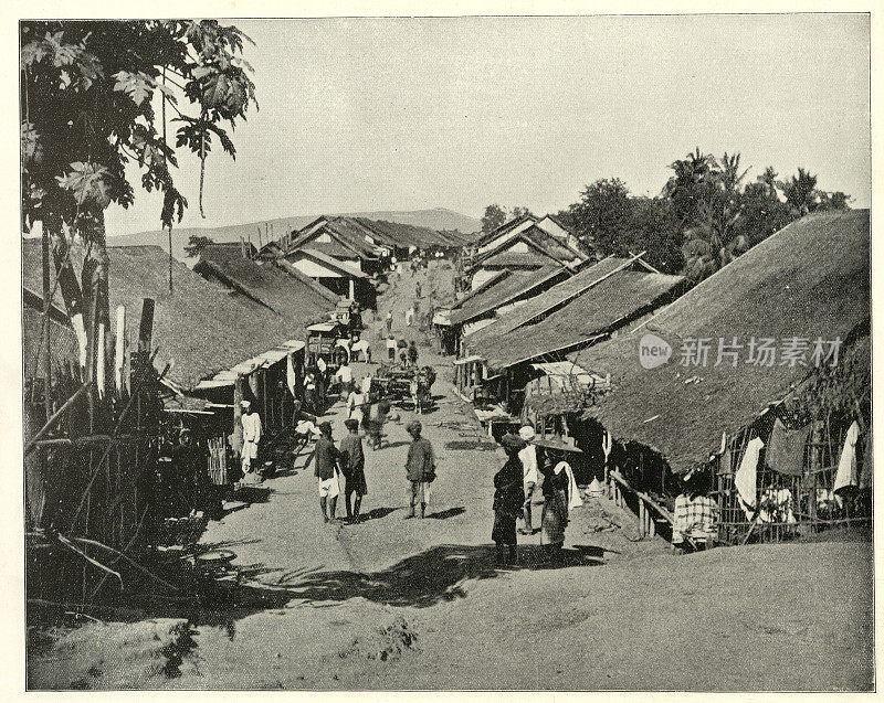 印度加尔各答附近的一个印度村庄的古董照片，19世纪