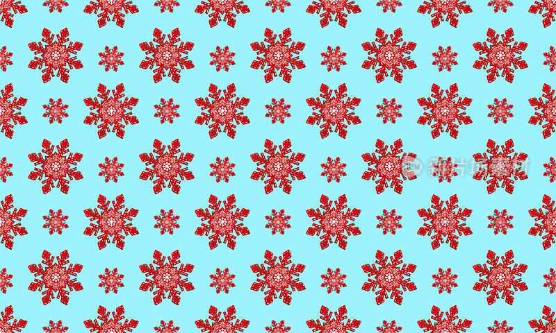 几何无缝图案，雪花在蓝色背景，圣诞概念，印刷包装