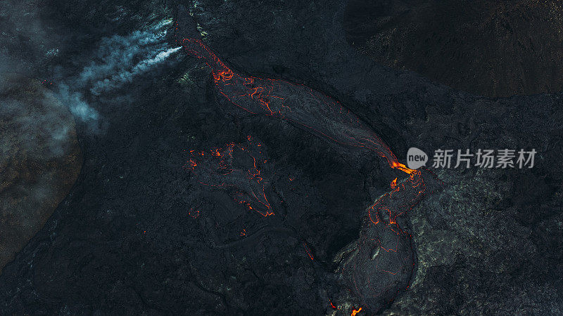 冰岛Fagradalsfjall火山喷发的鸟瞰图