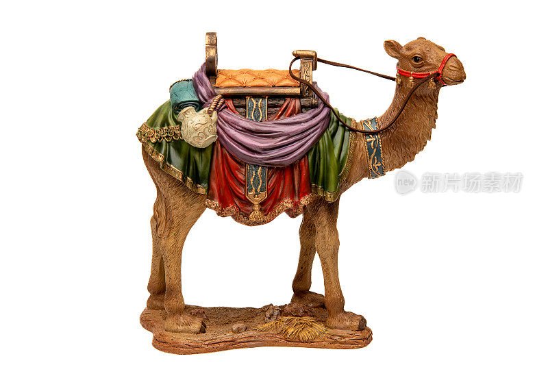 耶稣诞生场景:白色背景的智者骆驼雕像