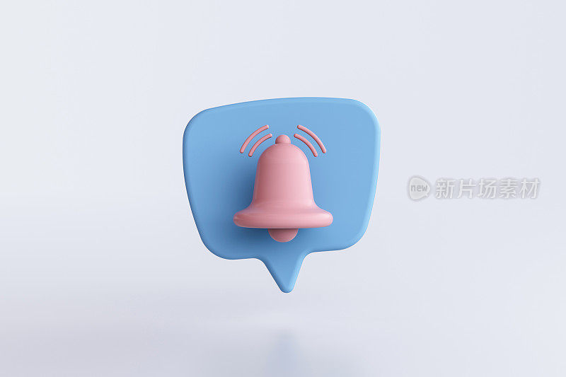 带有语音气泡的3D粉色通知铃