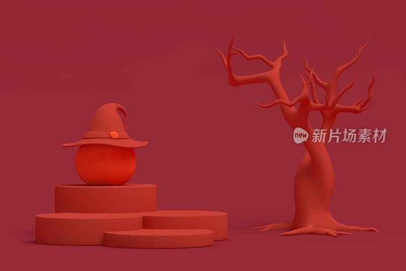 万圣节的3D南瓜和空的产品展台，讲台，展览