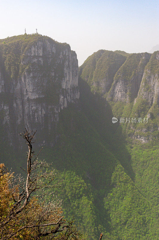 中国张家界国家公园天门山鸟瞰图，中国湖南省张家界天门山