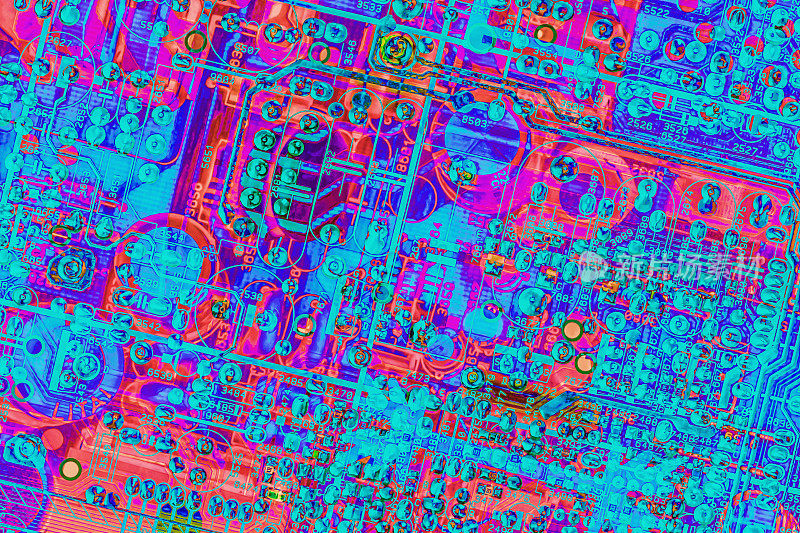 彩色电子印刷电路板细节程式化的超现实艺术表现
