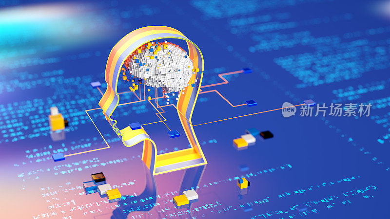 AI人工智能的数字概念。头部和大脑