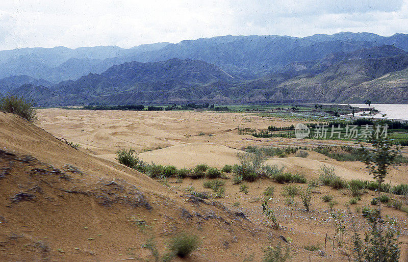 沙丘腾格里沙漠黄河萨坡图中国宁夏中卫