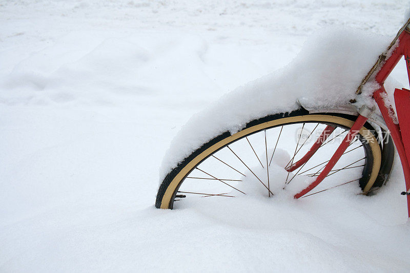 雪地里的自行车前轮