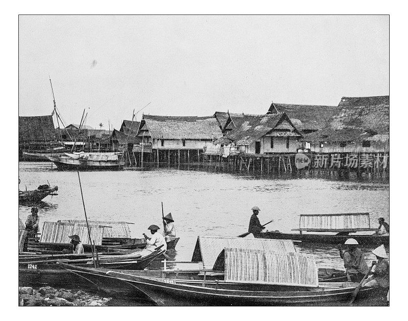 十九世纪马来村庄的古董照片