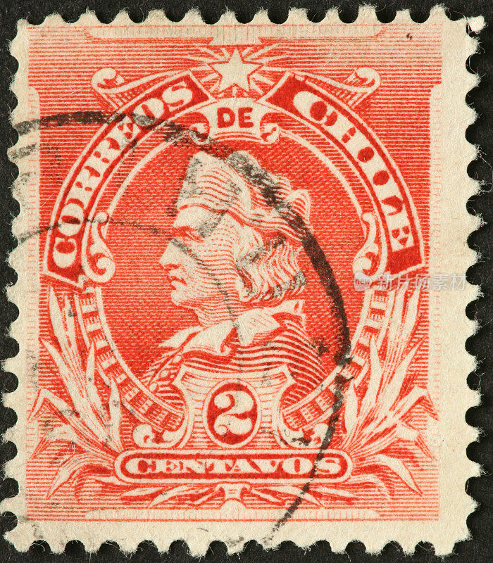 古老的智利邮票上的克里斯托弗·哥伦布