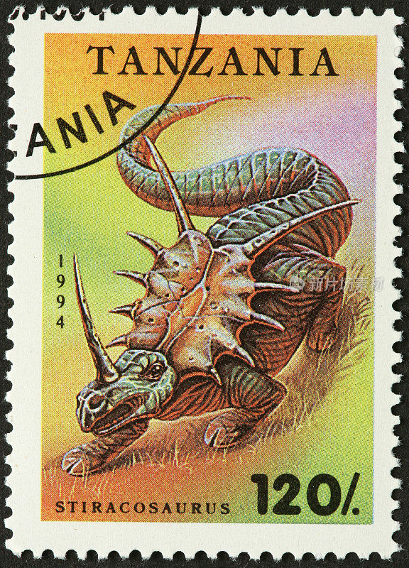 刺角龙恐龙在邮票上