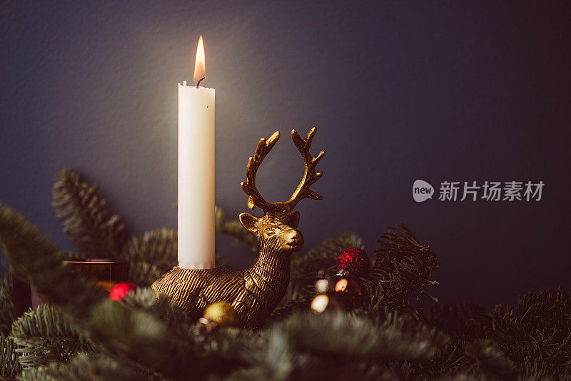 蜡烛持有者的圣诞装饰形式的黄金驯鹿