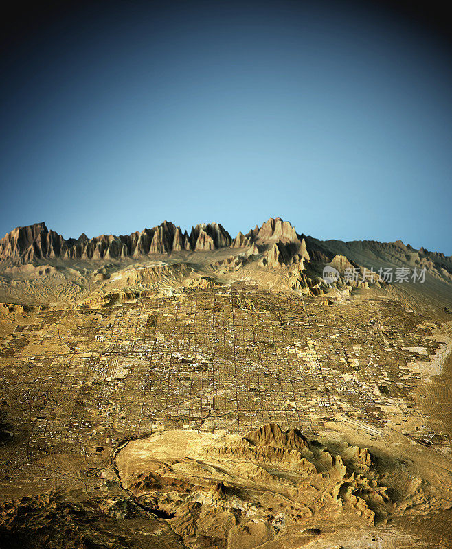 拉斯维加斯3D视图从东到西的自然色彩