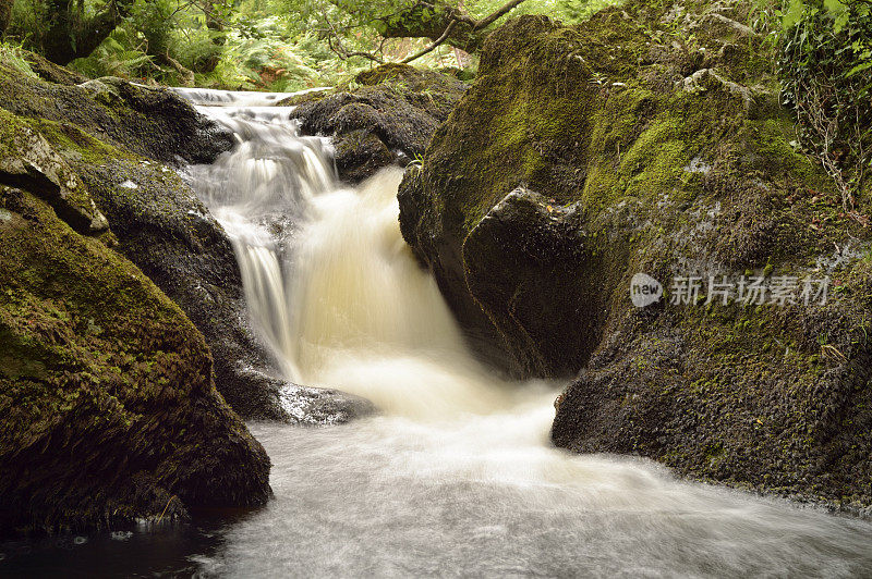 苏格兰邓弗里斯和加洛韦的一条小溪上的小瀑布