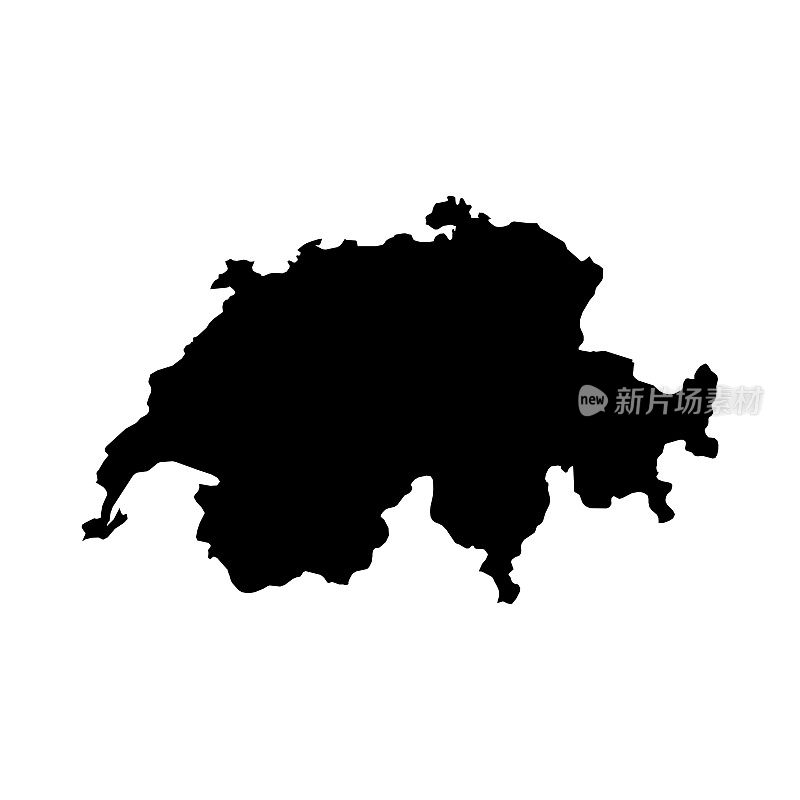 瑞士黑色剪影地图轮廓孤立在白色3D插图