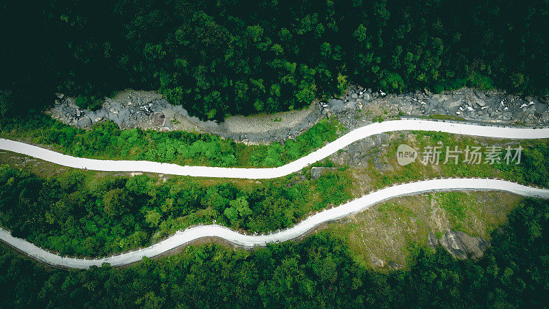 通过森林的道路俯视图