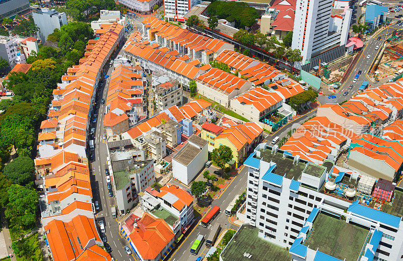 新加坡唐人街区，鸟瞰图