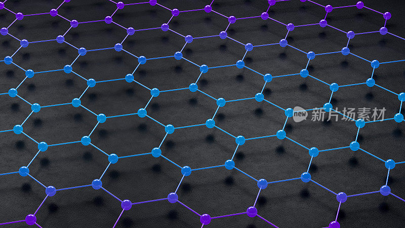 3D抽象六角形分子结构，Dna，黑色背景