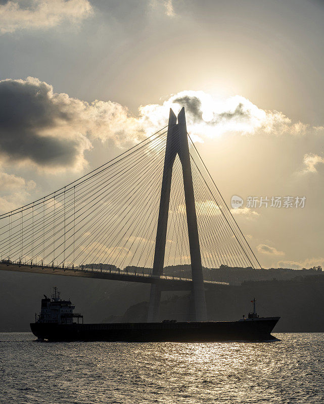 一艘油船从伊斯坦亚乌兹苏丹塞利姆桥下驶过