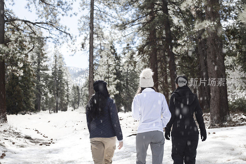 朋友们在雪地里徒步旅行