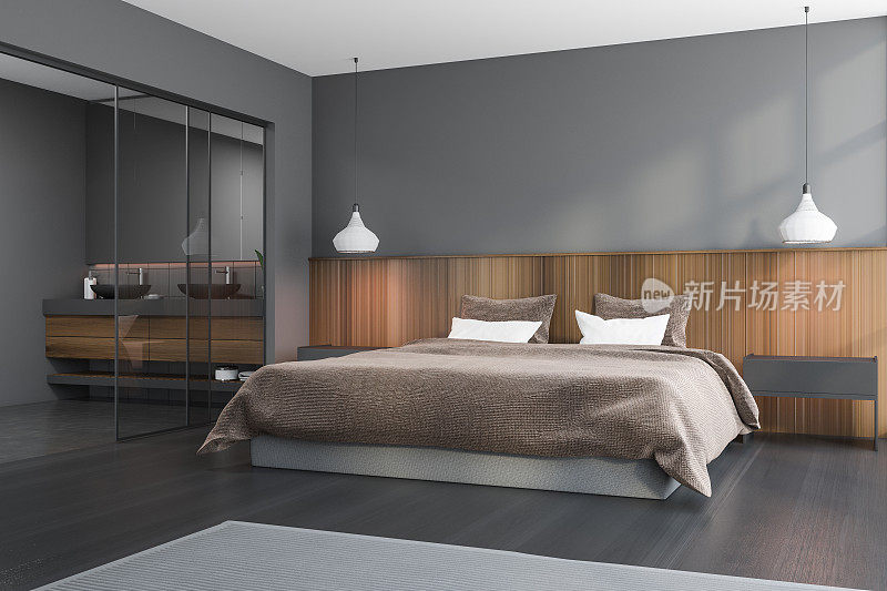灰色和木制的卧室角落