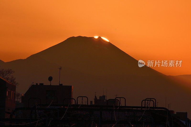 富士山的日落和日落后:从东京看