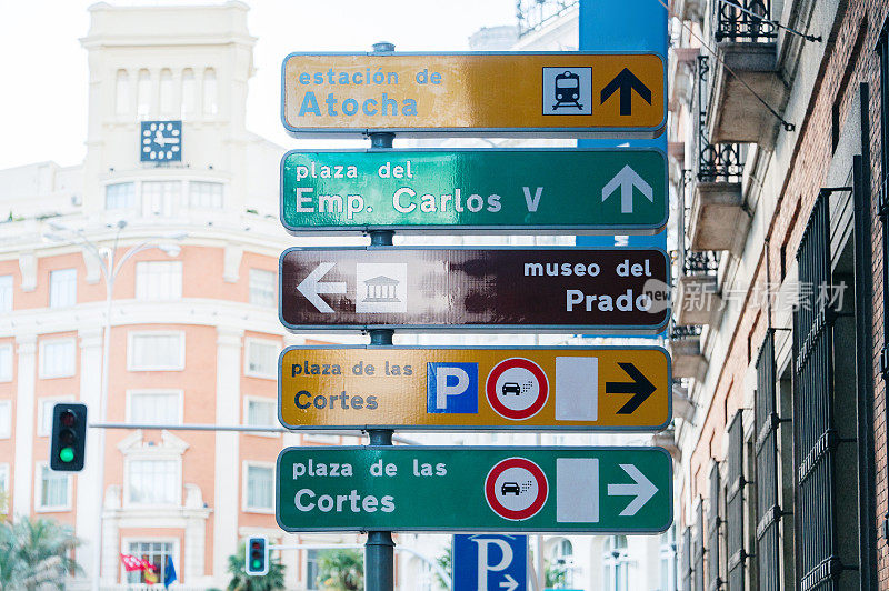 指示马德里不同地标的路标