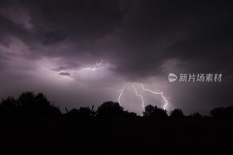 雷暴闪电袭击了科罗拉多州的科曼奇国家草原