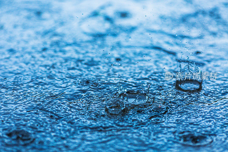 阴雨天气背景。雨滴。水坑