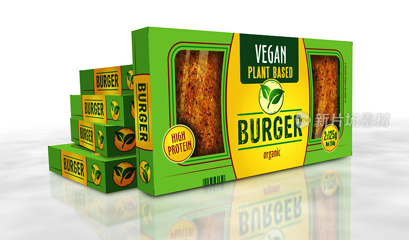 素食汉堡绿色有机食品包装3d插图