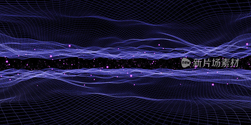 网格霓虹色网格光效果抽象波三维插图