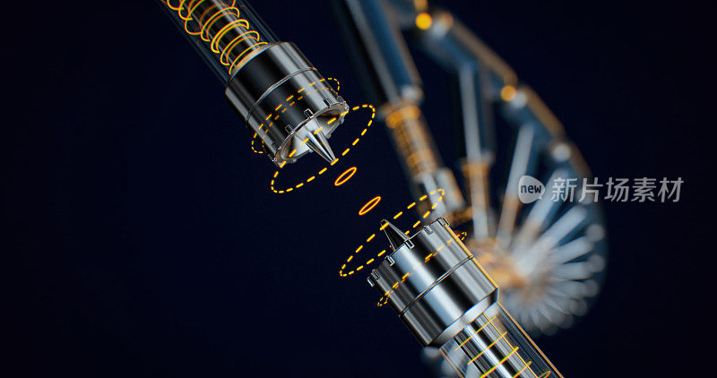 3D渲染未来的图像连接在黑色背景上的DNA分子为生物学相关主题