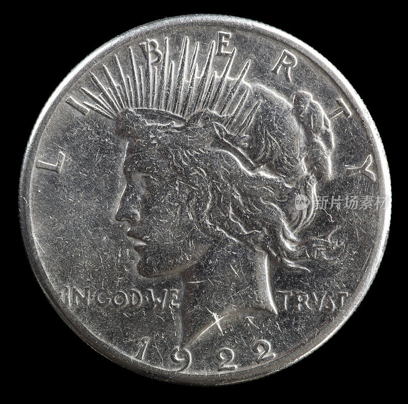 1922年银制美国和平元黑底。
