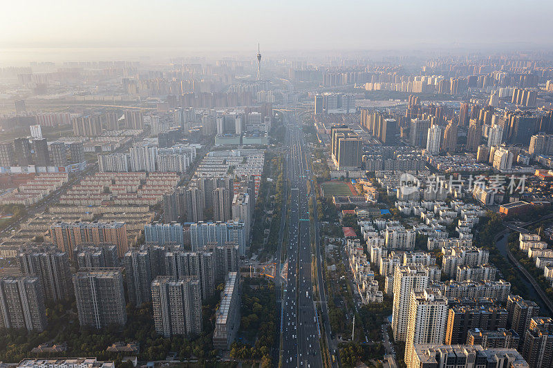 中国郑州全景天际线航拍照片