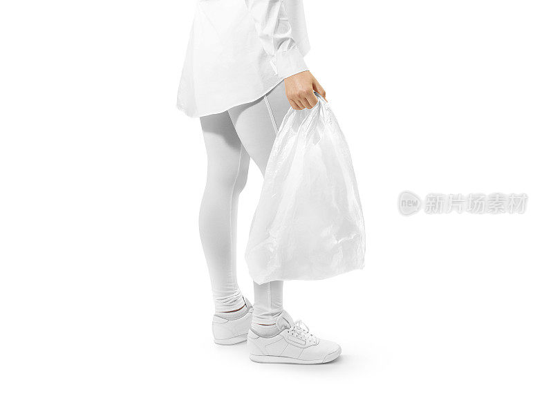 手握空白白色塑料袋模型