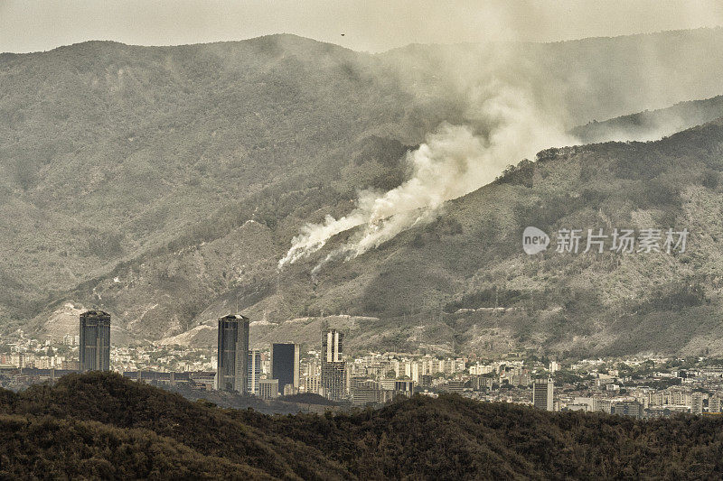 大城市的森林火灾和烟雾污染。