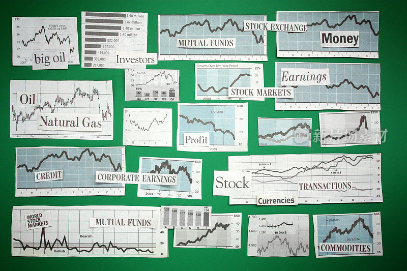 金融概念与报纸标题和图表