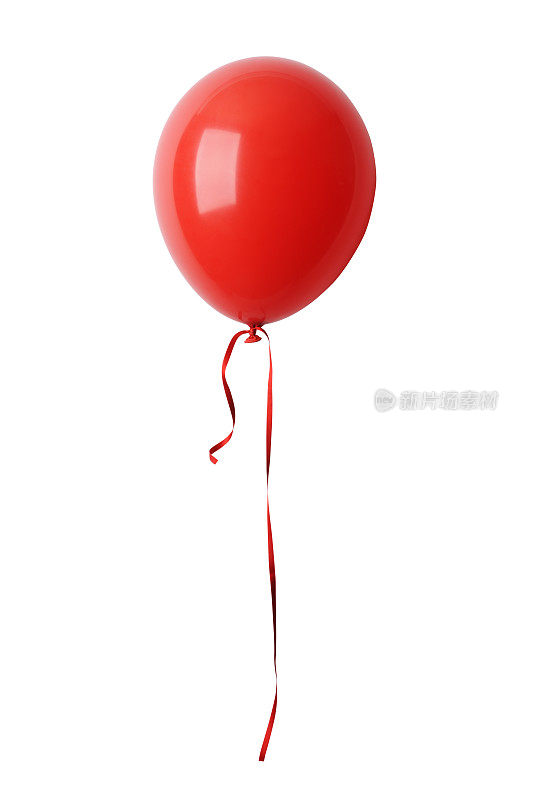 孤立的红色气球与丝带的白色背景