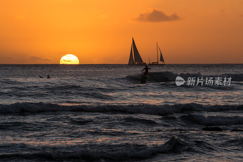 威基基海滩的日落