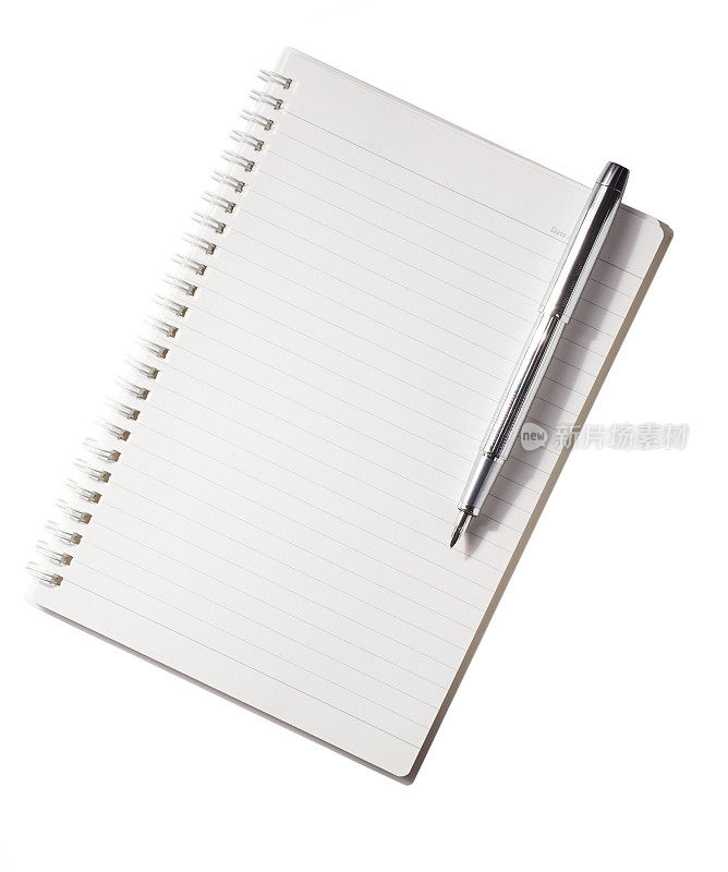 钢笔和笔记孤立在白色背景上