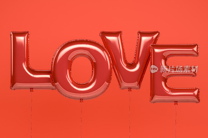 闪亮的红色爱气球。情人节的概念。