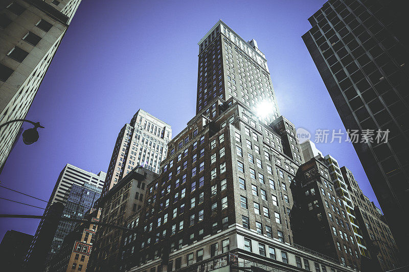 纽约曼哈顿市区天际线现代办公大楼金融区摩天大楼